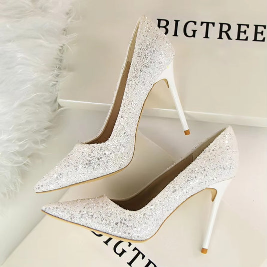 Women's High-heels – Shallow Pointed, Glitter (Sexy)