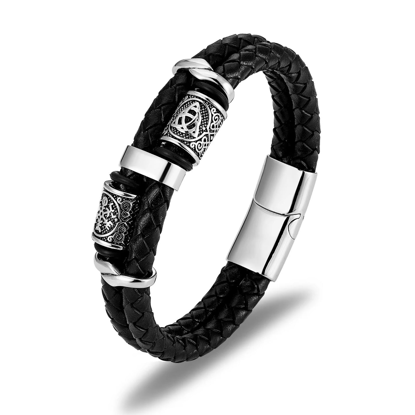Wholesale New Viking Men's Bracelets – Leather Woven, Stainless Steel Rope
