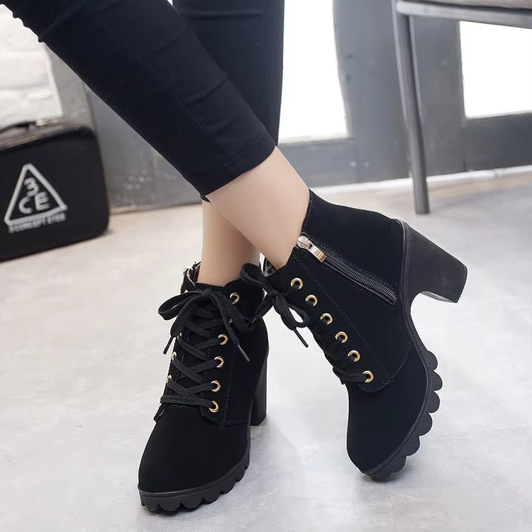 Autumn & Winter New Korean Women's Short Boots – Side Zipper, Low Heel