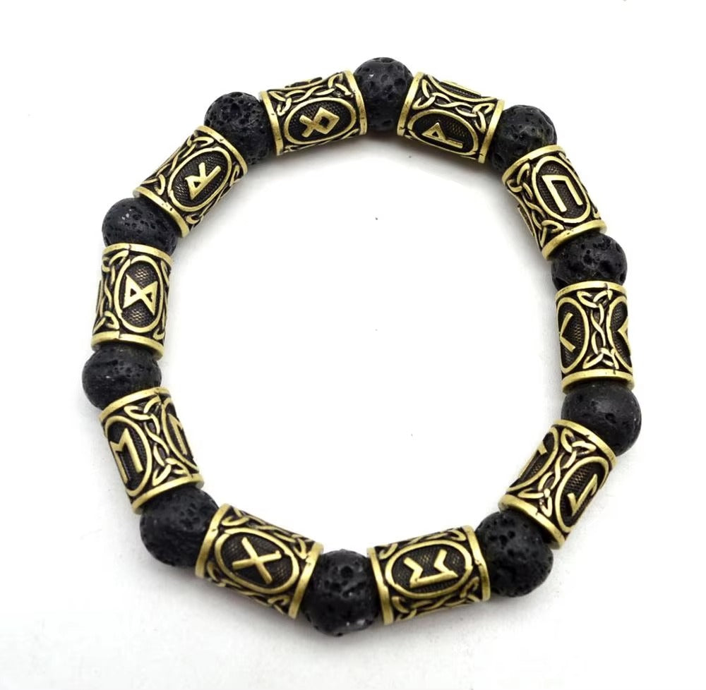Wholesale Viking Rune Bracelets – Vintage Lava Stone, Antique Silver Beads, Norse Alloy (Unisex)