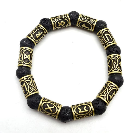 Wholesale Viking Rune Bracelets – Vintage Lava Stone, Antique Silver Beads, Norse Alloy (Unisex)