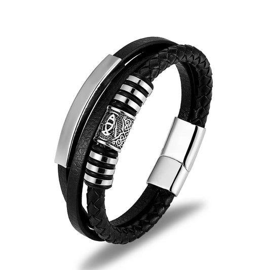 New Men's Viking Bracelets – Stainless Steel, Leather Rope, Multi-layer Woven