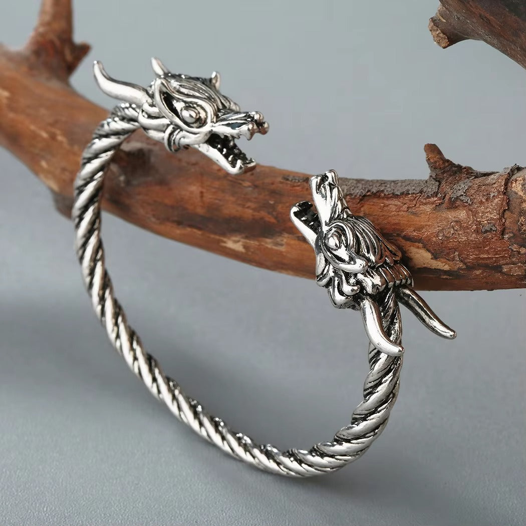 Wholesale Handmade Men's Dragon Bracelets – Ancient Silver/Bronze, Adjustable Opening