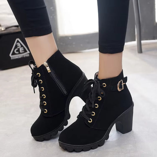 Autumn & Winter New Korean Women's Short Boots – Side Zipper, Low Heel