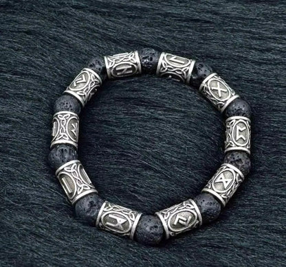 Wholesale Viking Rune Bracelets – Vintage Lava Stone, Antique Silver Beads, Norse Alloy (Unisex)