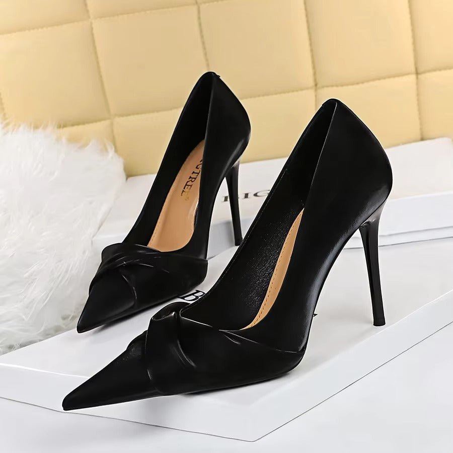 3391-3 Korean Banquet High Heels – Slimming, Shallow Pointed, Bow