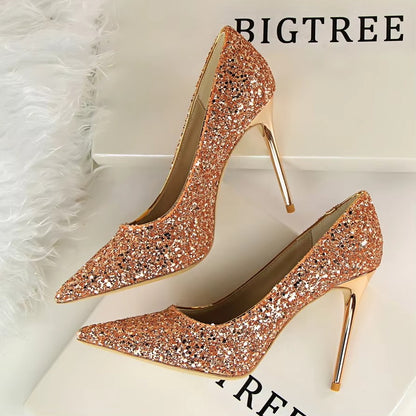 Women's High-heels – Shallow Pointed, Glitter (Sexy)