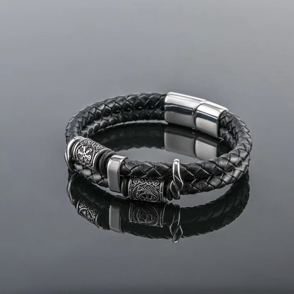 Wholesale New Viking Men's Bracelets – Leather Woven, Stainless Steel Rope