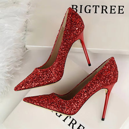 Women's High-heels – Shallow Pointed, Glitter (Sexy)
