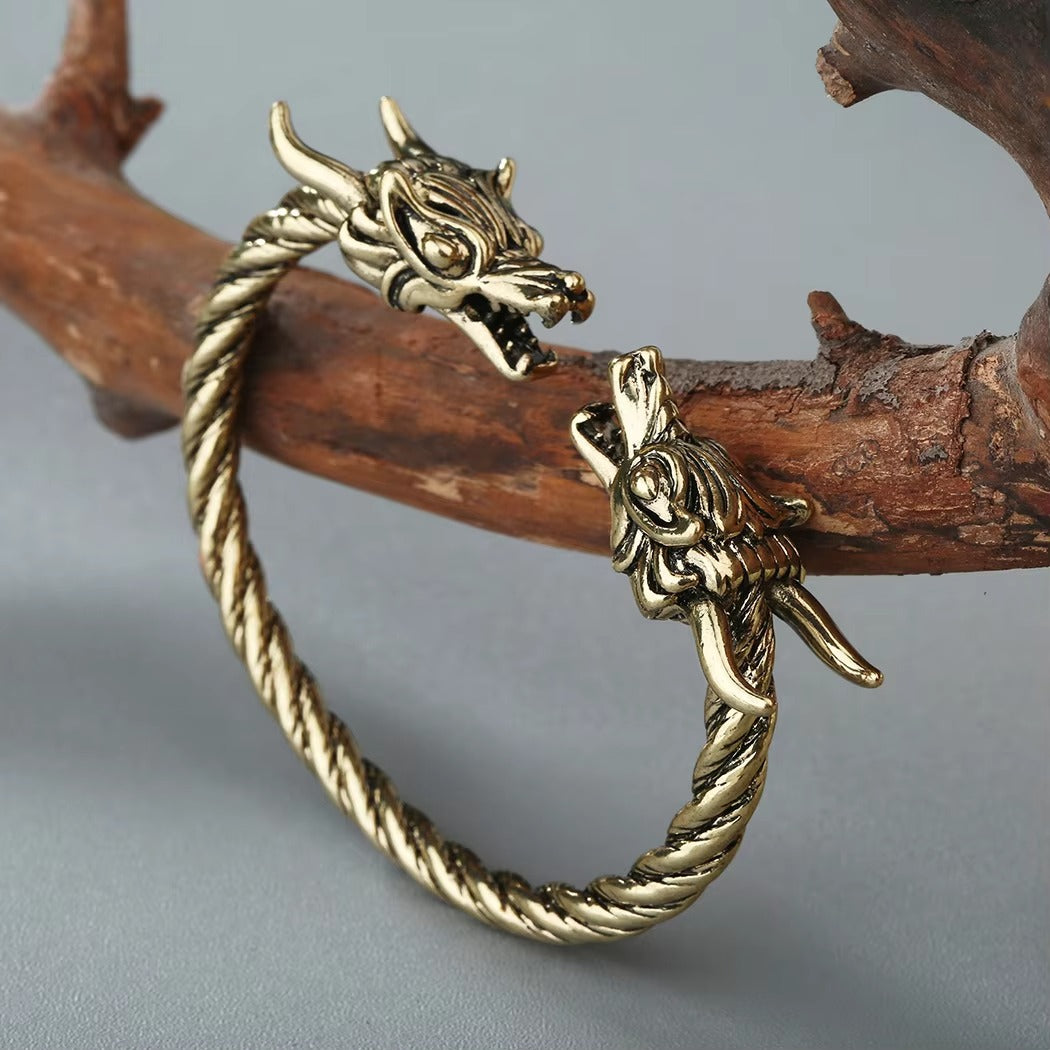 Wholesale Handmade Men's Dragon Bracelets – Ancient Silver/Bronze, Adjustable Opening