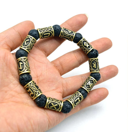 Wholesale Viking Rune Bracelets – Vintage Lava Stone, Antique Silver Beads, Norse Alloy (Unisex)