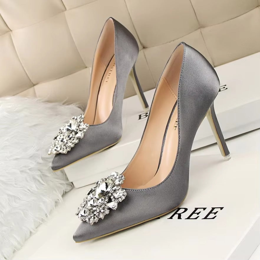 516-5 Korean Rhinestone Shoes – Shallow Pointed, Shiny (Party)