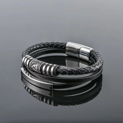 New Men's Viking Bracelets – Stainless Steel, Leather Rope, Multi-layer Woven