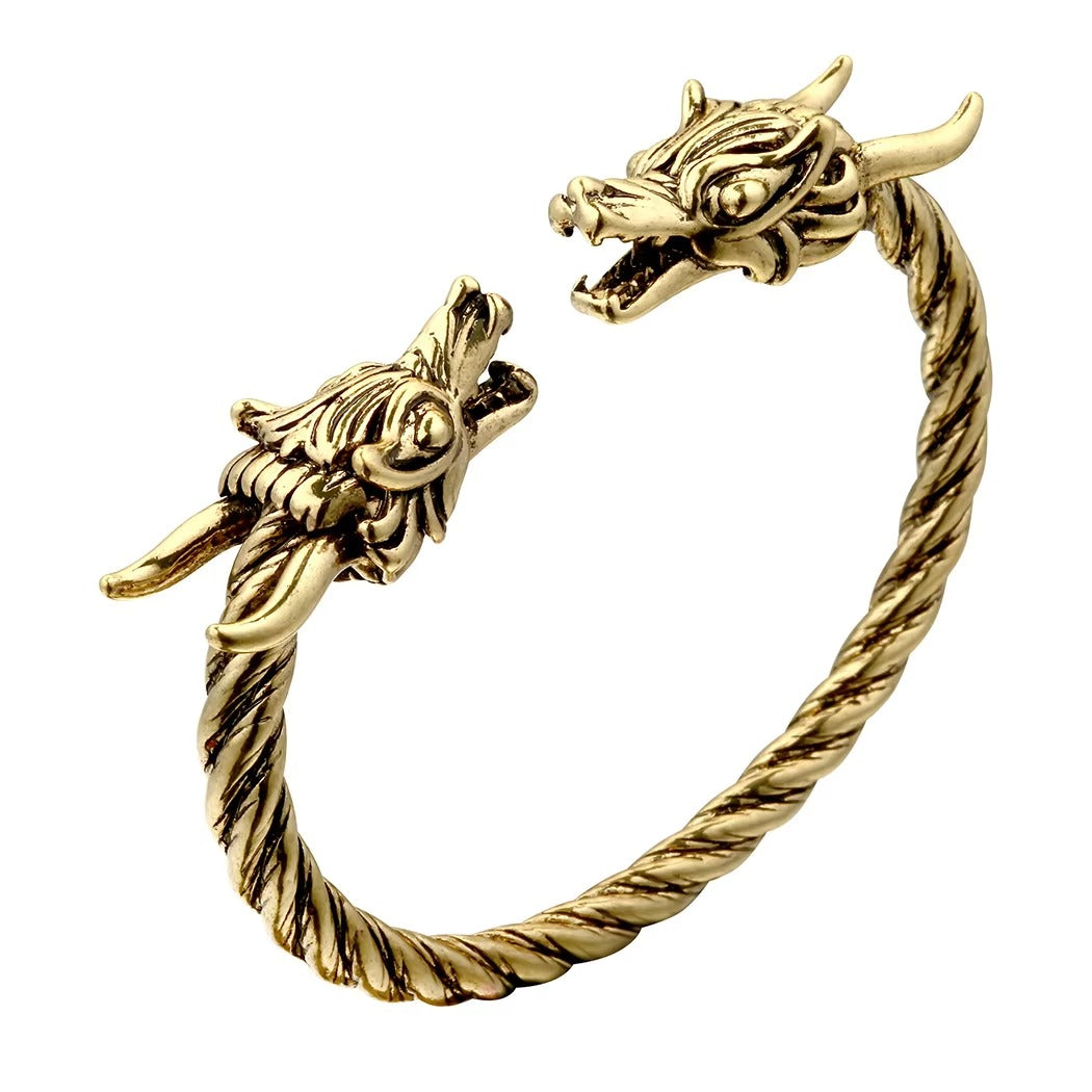 Wholesale Handmade Men's Dragon Bracelets – Ancient Silver/Bronze, Adjustable Opening