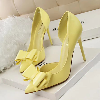 Fashionable Sweet Bow High Heels – Thin Heel, Shallow Pointed, Side Hollowed
