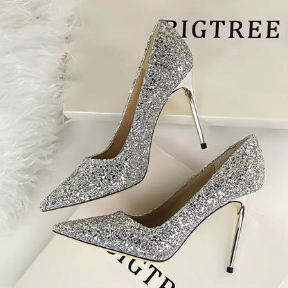 Women's High-heels – Shallow Pointed, Glitter (Sexy)