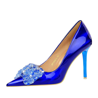 Banquet High Heels – Shallow Pointed, Crystal Bow
