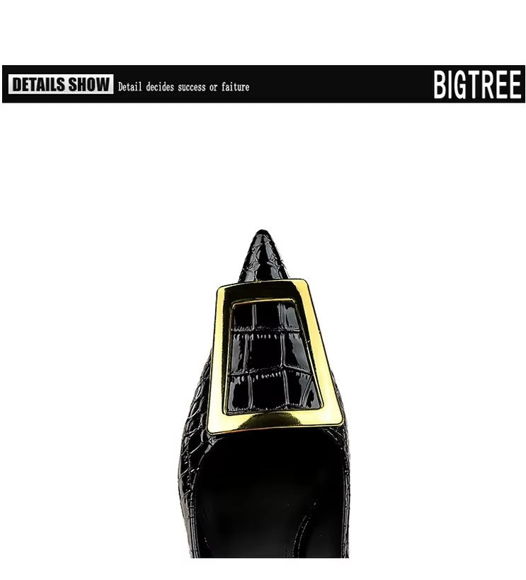 3391-26 Women's High Heels – Skinny Thin Heel, Shallow Mouth, Pointed Toe, Metal Buckle