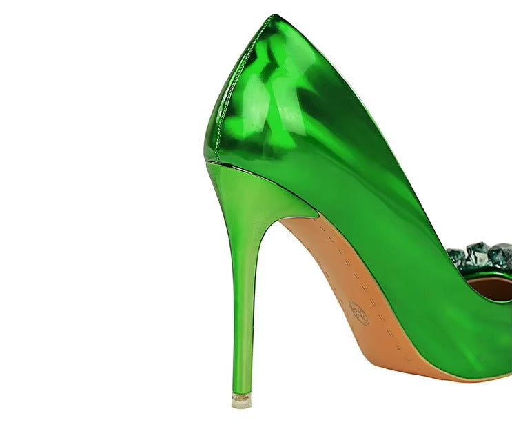 Banquet High Heels – Shallow Pointed, Crystal Bow