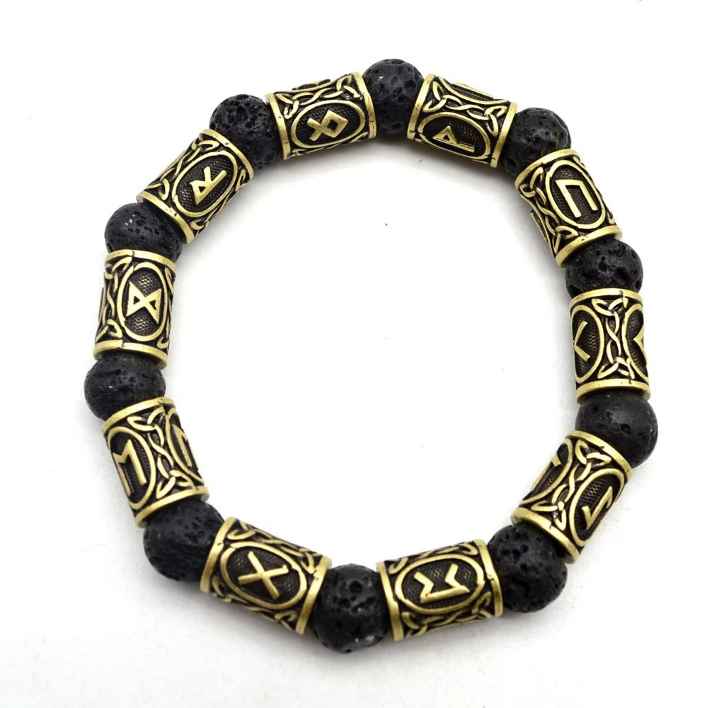 Wholesale Viking Rune Bracelets – Vintage Lava Stone, Antique Silver Beads, Norse Alloy (Unisex)