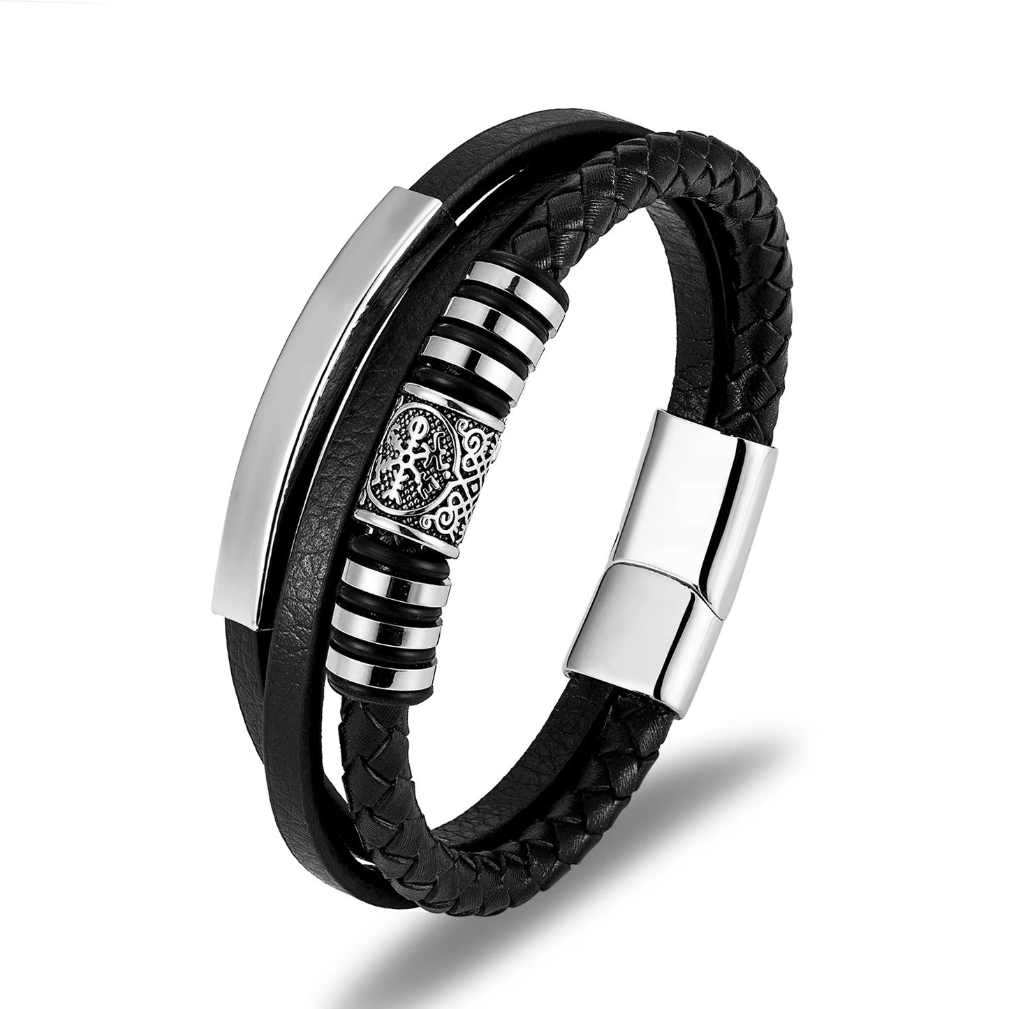 New Men's Viking Bracelets – Stainless Steel, Leather Rope, Multi-layer Woven